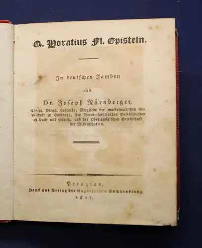 Nürnberger Des Q. Horatius Flaccus Episteln 1827 Belletristik Drama js