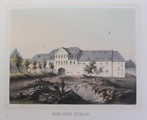 kolor. Lithografie Schloss Syrau Poenicke Schlösser & Rittergüter um1855 Sachsen
