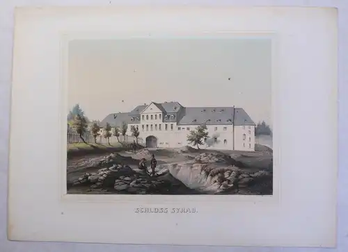 kolor. Lithografie Schloss Syrau Poenicke Schlösser & Rittergüter um1855 Sachsen