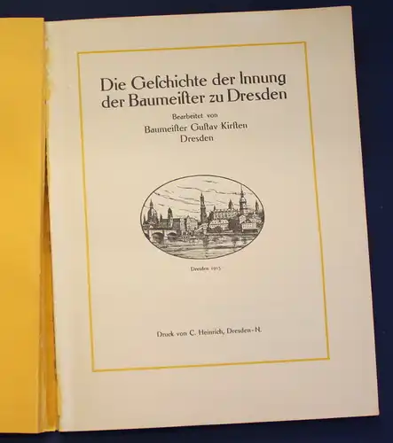 Festschrift Die Geschichte der Innung der Baumeister zu Dresden 1913 Handel js