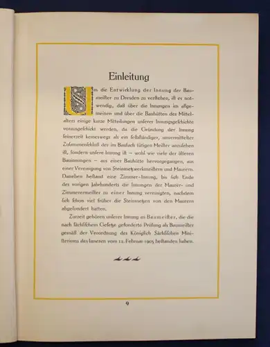 Festschrift Die Geschichte der Innung der Baumeister zu Dresden 1913 Handel js