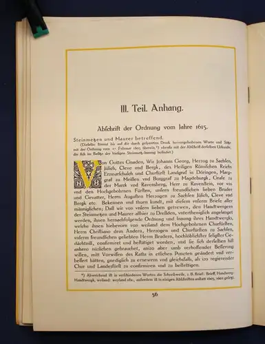 Festschrift Die Geschichte der Innung der Baumeister zu Dresden 1913 Handel js