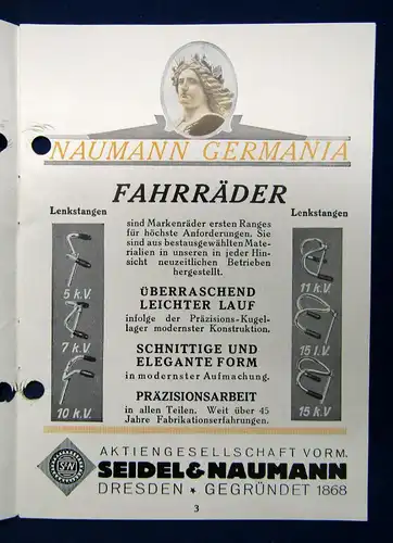 Orig. Prospekt Fahrrad/ Rennrad von Naumann Germania Dresden um 1920 sf