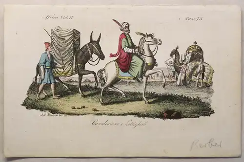 Nordafrika Reiter Berber Mode Kupferstich um 1825 Bernieri handkoloriert Grafik