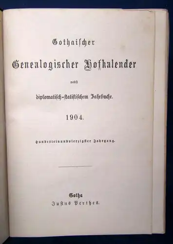 Gothaischer Genealogischer Hofkalender 1904 Kalendarium Geschichte Jahrbuch js