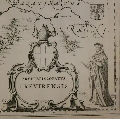 Orig. Kupferstichkarte "Archiepiscopatus Trevirensis" um 1650 Deutschland sf
