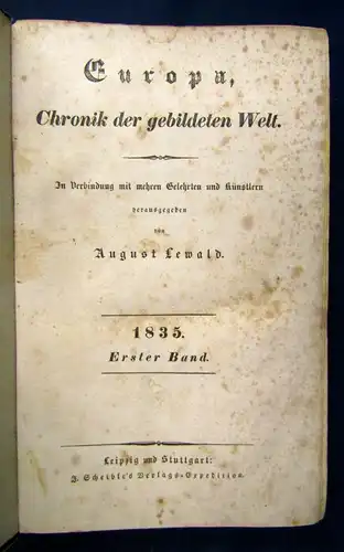 Lewald Europa Chronik der gebildeten Welt 1835 1. Band Geschichte Ortskunde js