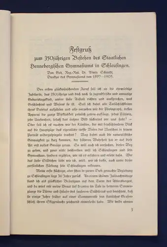 Festschrift zum 350 Jahre Gymnasium Henneberg in Schleusingen 1577- 1927 js