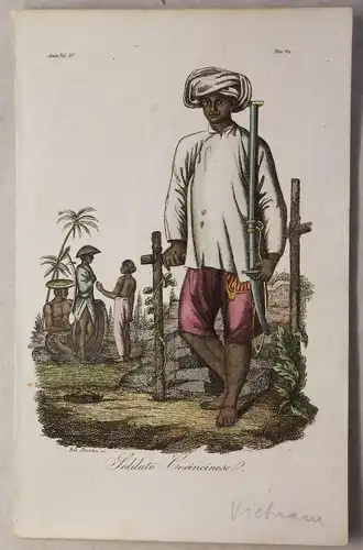 Asien Vietnam Cochinchina Kupferstich um 1825 Bernieri handkoloriert Grafik xyz