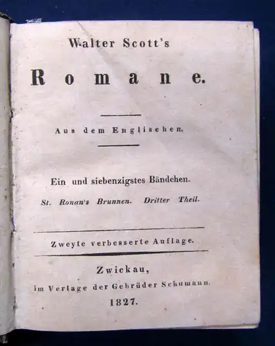 Walter Scott's Romane 2 Tle in 1 Bd (71./72 Bd) 1827 St. Ronan's Brunnen sf
