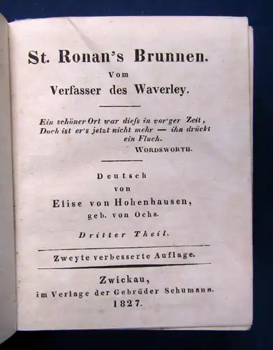 Walter Scott's Romane 2 Tle in 1 Bd (71./72 Bd) 1827 St. Ronan's Brunnen sf