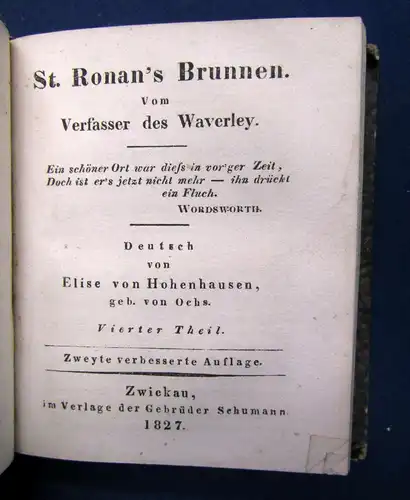 Walter Scott's Romane 2 Tle in 1 Bd (71./72 Bd) 1827 St. Ronan's Brunnen sf