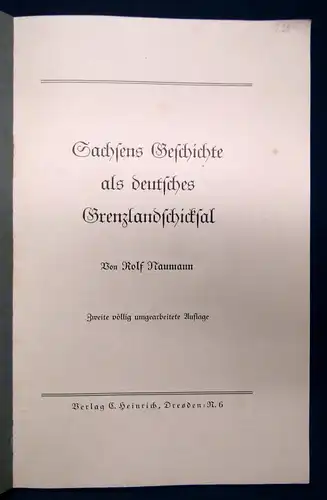 Naumann Sachsens Geschichte als deutsches Grenzlandschicksal 1935 Saxonica sf