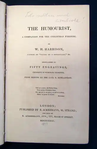 Harrison The Humourist 1831 Belletristik Klassiker Erzählungen Geschichten sf