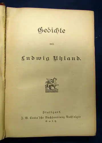 Ludwig Uhland Gedichte um 1895 Belletristik Weltliteratur Klassiker Dichter sf