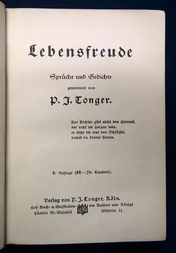 Tonger Lebensfreude (Sprüche und Gedichte) um 1920 Belletristik Klassiker sf