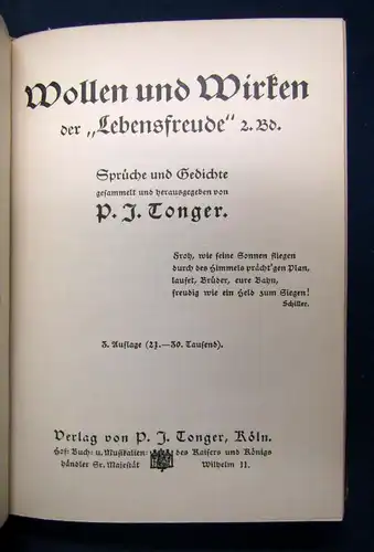 Tonger Lebensfreude (Sprüche und Gedichte) um 1920 Belletristik Klassiker sf