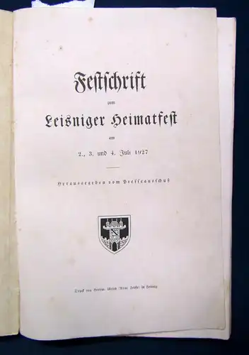 Festschrift zum Leisniger Heimatheft 1927 Geschichte Sachsen Saxonica sf