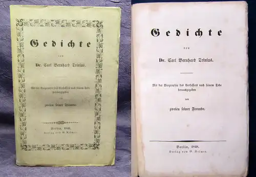 Trinius Gedichte Biographie de Verfassers 1848 Belletristik Gedichte js