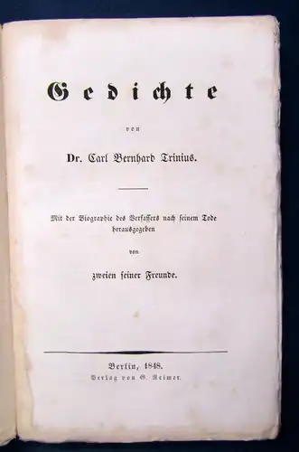 Trinius Gedichte Biographie de Verfassers 1848 Belletristik Gedichte js