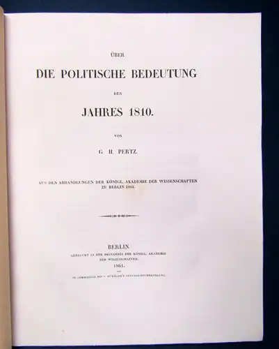 Pertz Über die politische Bedeutung des Jahres 1810 Politik Geschichte js