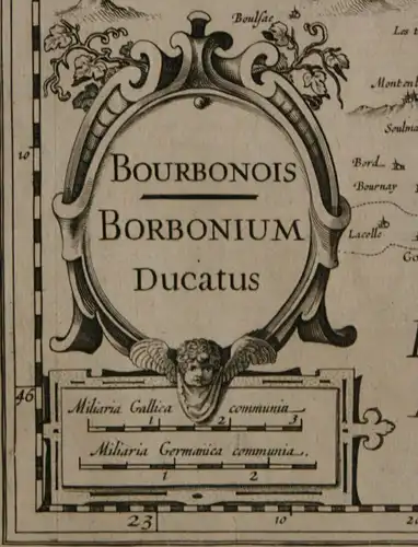 Original Kupferstichkarte "Bourbonois Borbonium Ducatus" 17. Jh. Frankreich sf