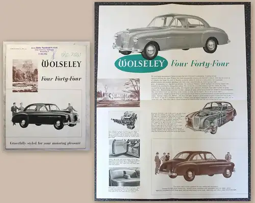 Werbeplakat Poster Broschüre Wolseley 4/44 Automobil 1953 Oldtimer KFZ xz