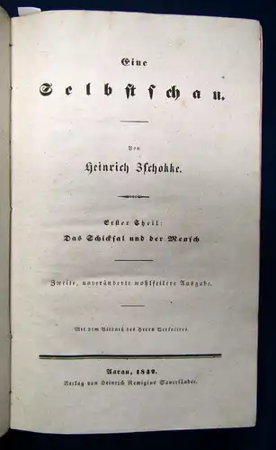 Zschokke Eine Selbstschau. 2 Tle in 1 Band 1842 2. Auflage Geschichte sf