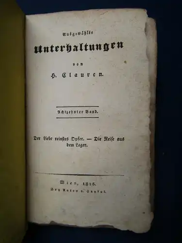 Clauren Ausgewählte Unterhaltungen 18. Band "Die Reise aus dem Lager" 1825 sf