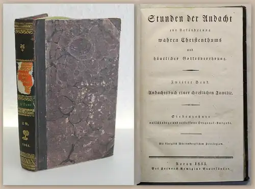 Stunden der Andacht 1833 Christentum Gottesverehrung Andachtsbuch Theologie xy