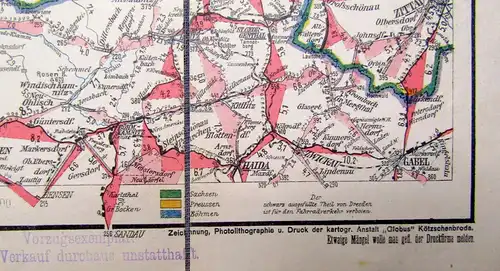 Deutsche Strassenprofilkarte für Rad-u. Motorfahrer für Dresden um 1925 js