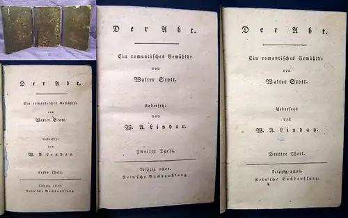 Scott Der Abt ein romantisches Gemälde 3 Bände 1821 Belltristik Erzählungen js