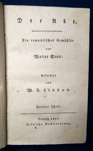 Scott Der Abt ein romantisches Gemälde 3 Bände 1821 Belltristik Erzählungen js