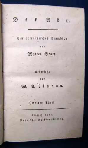 Scott Der Abt ein romantisches Gemälde 3 Bände 1821 Belltristik Erzählungen js