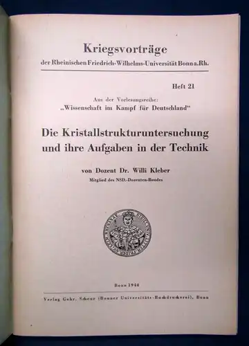 Kleber Die Kristallstrukturuntersuchung u. ihre Aufgaben in der Technik 1940 js