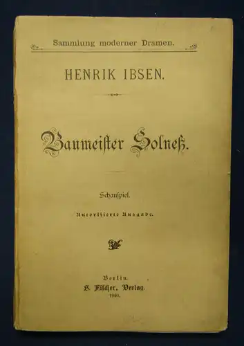 Ibsen Baumeister Solneß 1893 Schauspiel Theater Belletristik Erstausgabe sf
