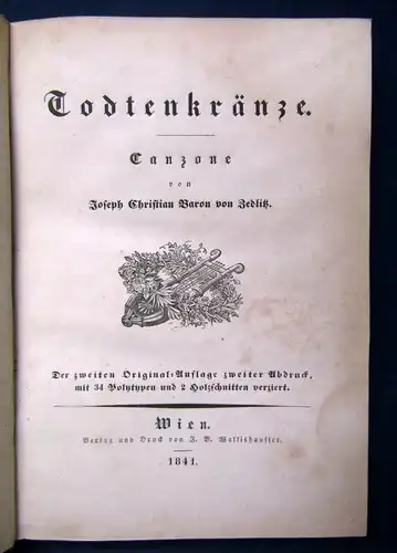 Jedlitz Todtenkränze Canzone 1841 Mit 34 Polytypen u. 2 Holzschnitten js