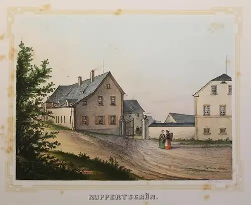 Lithografie Ruppertsgrün Ansicht Poenicke Schlösser Rittergüter Sachsen um 1855