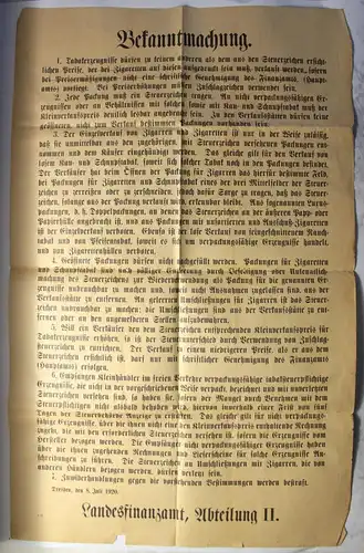 Bekanntmachung Finanzamt Dresden Sachsen 1920 Handhabung des Tabakverkaufs xz