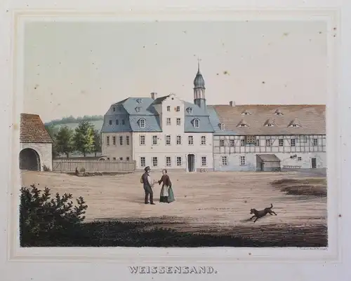 Lithografie Weissenbach Ansicht Poenicke Schlösser & Rittergüter Sachsen um 1855
