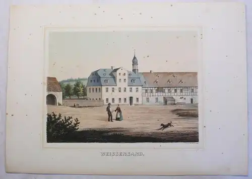 Lithografie Weissenbach Ansicht Poenicke Schlösser & Rittergüter Sachsen um 1855