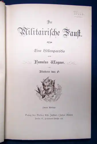 Wagner Der militairische Faust um 1893 Höllenparodie Klassiker Belletristik sf