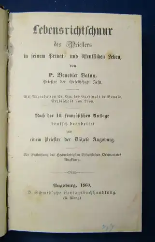 Baluy Lebensrichtschnur des Priesters in seinem privatem Leben 1860 Theologie js