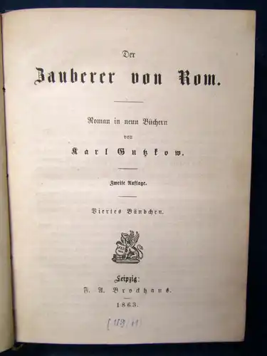 Gutzkow Der Zauberer von Rom 1863,18 Bände in 6 Bänden Belltristik Lyrik js