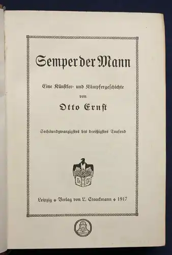 Ernst Semper der Mann Eine Künstler- & Kämpfergeschichte 1917 Gesellschaft sf