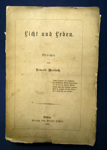 Marbach Licht und Leben. Gedichte 1883 Belletristik Philosoph sehr selten sf