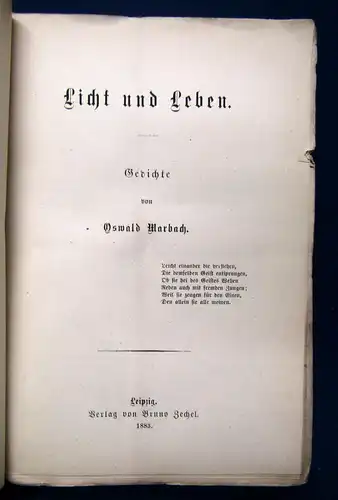 Marbach Licht und Leben. Gedichte 1883 Belletristik Philosoph sehr selten sf