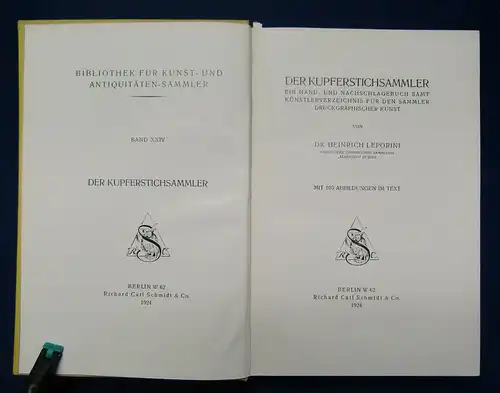 Leporini Der Kupferstichsammler 1924 Nachschlagebuch samt Verzeichnis js