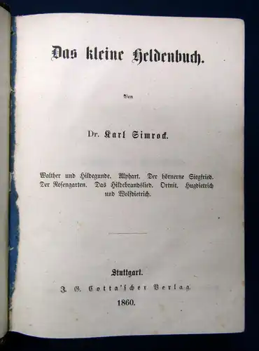 Simrock Das kleine Heldenbuch 1860 Belletristik Geschichten Klassiker sf