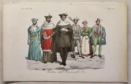 Europa Bekleidung Universität Trachten Kupferstich um 1825 handkoloriert Grafik